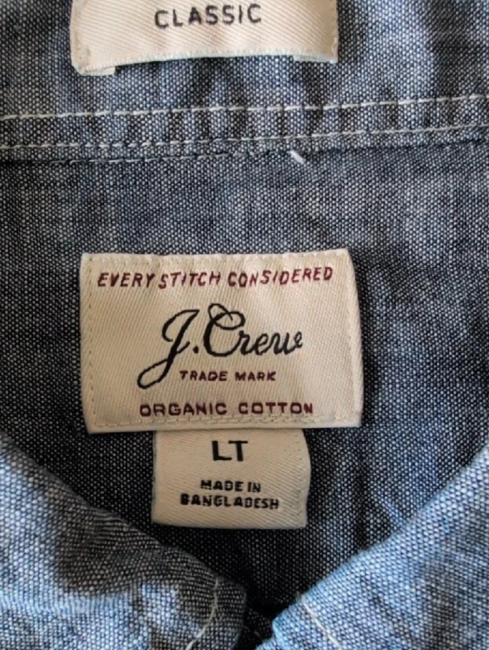 J. Crew Men's Chambray Button-Down Shirt in Denim Blue -Mens Large Tall